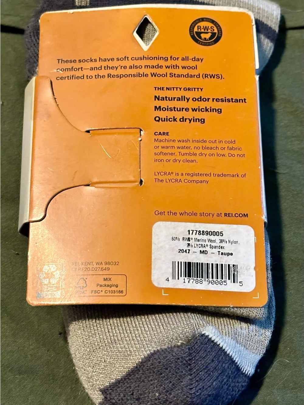 REI Men's Merino Wool Blend Crew Socks in Light Gray and Dark Gray